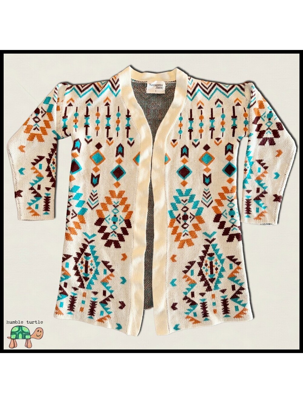 Savanna Jane Light Cream Southwestern Aztec Knit Cardigan | Size Small | EUC